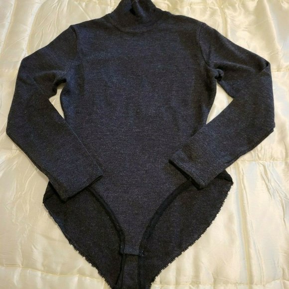 DONNA KARAN DKNY CHARCOAL GRAY SOFT WOOL BL TURTLENECK SWEATER TOP BODY SUIT M - Picture 1 of 5
